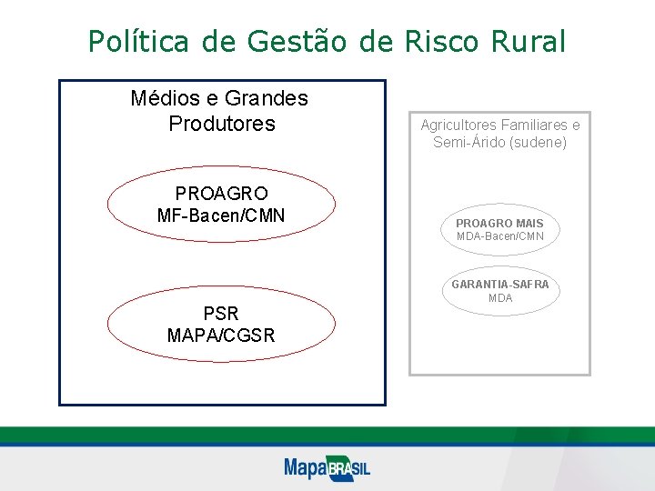 Política de Gestão de Risco Rural Médios e Grandes Produtores PROAGRO MF-Bacen/CMN PSR MAPA/CGSR