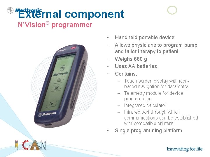 External component N’Vision® programmer • • • Handheld portable device Allows physicians to program