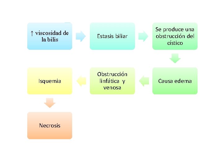 ↑ viscosidad de la bilis Estasis biliar Se produce una obstrucción del cístico Isquemia