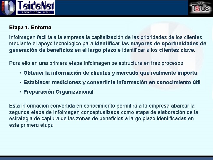 Etapa 1. Entorno Infoimagen facilita a la empresa la capitalización de las prioridades de