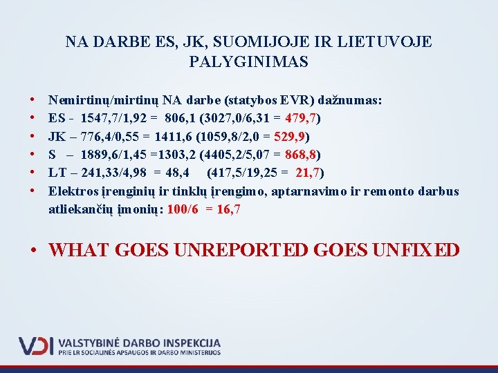 NA DARBE ES, JK, SUOMIJOJE IR LIETUVOJE PALYGINIMAS • • • Nemirtinų/mirtinų NA darbe