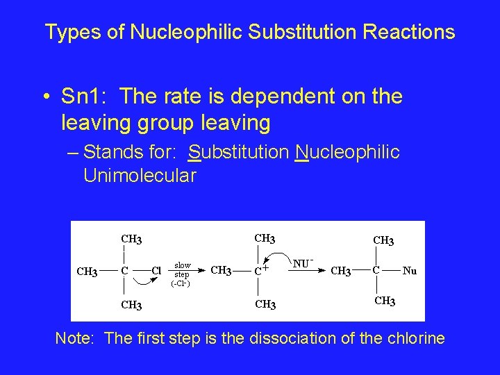 Types of Nucleophilic Substitution Reactions • Sn 1: The rate is dependent on the