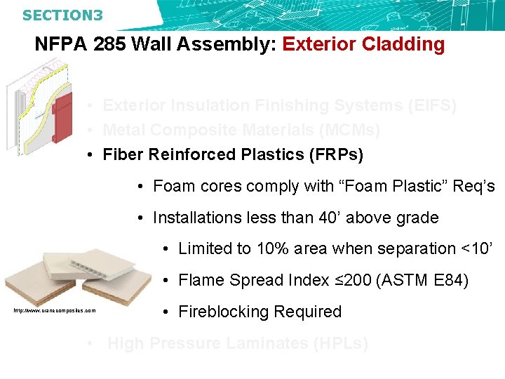 SECTION 3 NFPA 285 Wall Assembly: Exterior Cladding • Exterior Insulation Finishing Systems (EIFS)