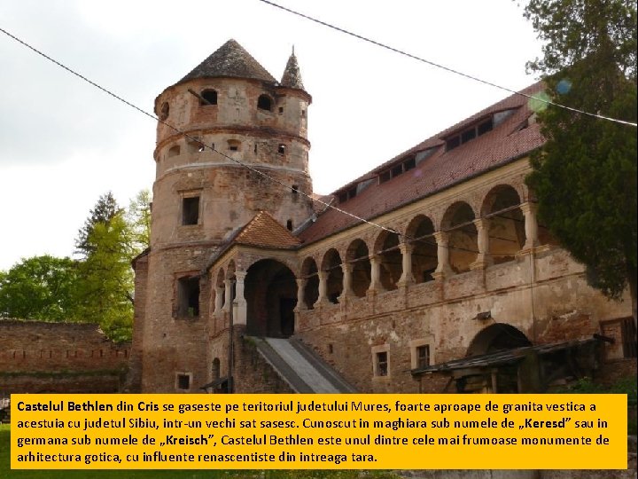 Castelul Bethlen din Cris se gaseste pe teritoriul judetului Mures, foarte aproape de granita