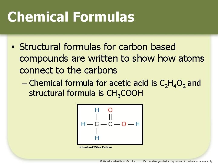 Chemical Formulas • Structural formulas for carbon based compounds are written to show atoms