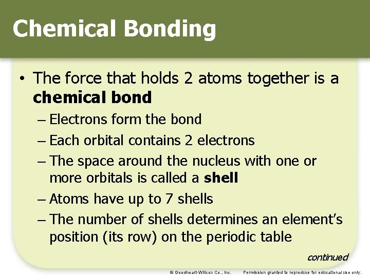 Chemical Bonding • The force that holds 2 atoms together is a chemical bond