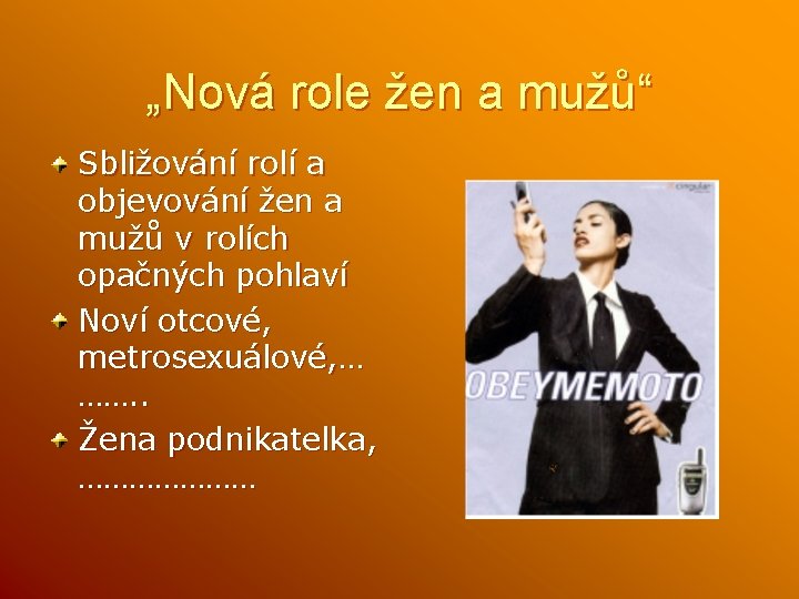 „Nová role žen a mužů“ Sbližování rolí a objevování žen a mužů v rolích