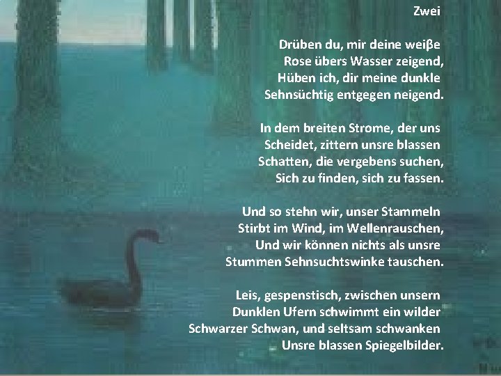 Zwei Drüben du, mir deine weiβe Rose übers Wasser zeigend, Hüben ich, dir meine