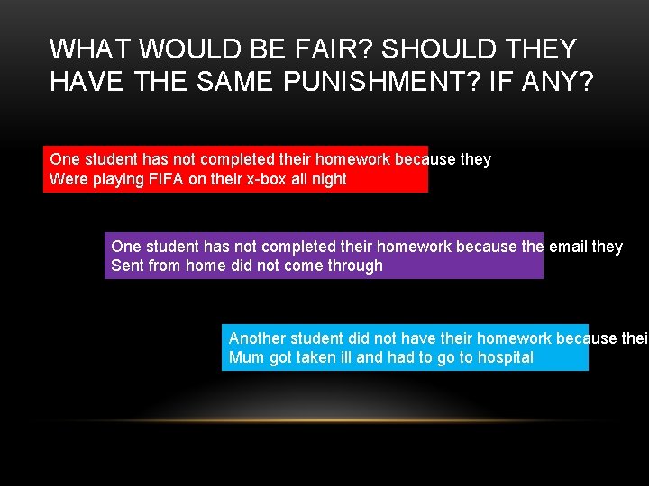 WHAT WOULD BE FAIR? SHOULD THEY HAVE THE SAME PUNISHMENT? IF ANY? One student