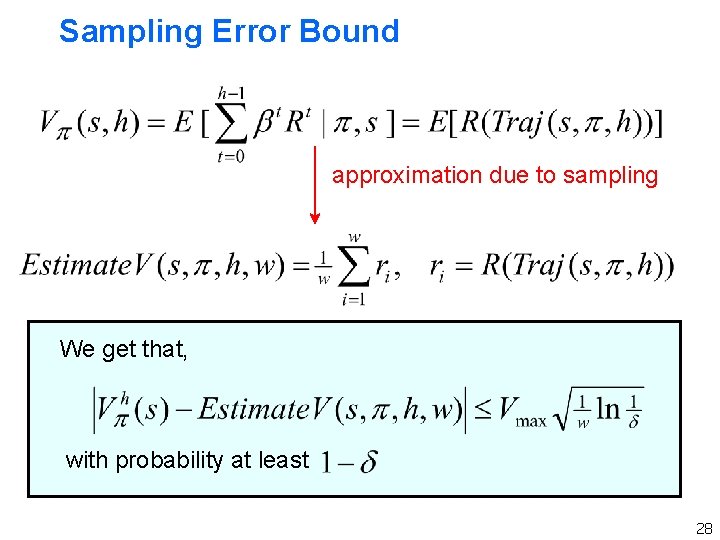 Sampling Error Bound approximation due to sampling We get that, with probability at least