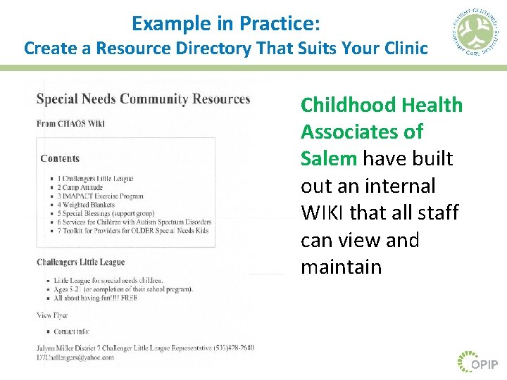 Example in Practice: Create a Resource Directory That Suits Your Clinic Childhood Health Associates