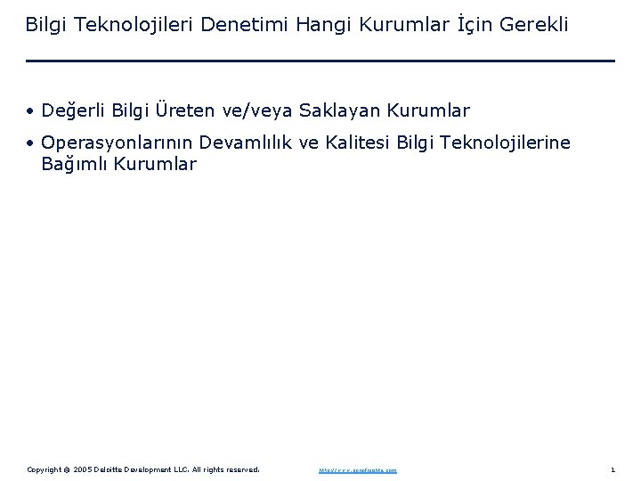 Bilgi Teknolojileri Denetimi Hangi Kurumlar İçin Gerekli • Değerli Bilgi Üreten ve/veya Saklayan Kurumlar