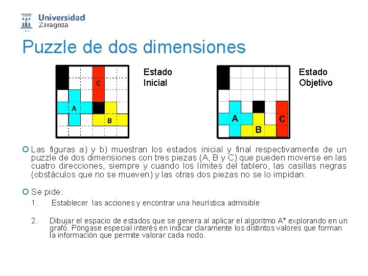 Puzzle de dos dimensiones Estado Inicial Estado Objetivo ¡ Las figuras a) y b)
