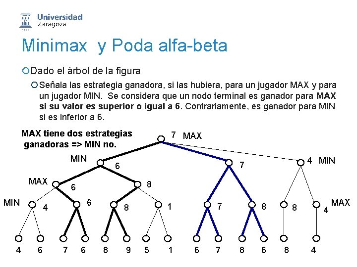 Minimax y Poda alfa-beta ¡Dado el árbol de la figura ¡ Señala las estrategia