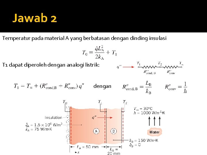 Jawab 2 Temperatur pada material A yang berbatasan dengan dinding insulasi T 1 dapat