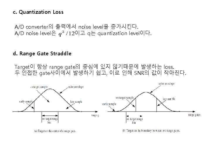 c. Quantization Loss A/D converter의 출력에서 noise level을 증가시킨다. A/D noise level은 이고 q는