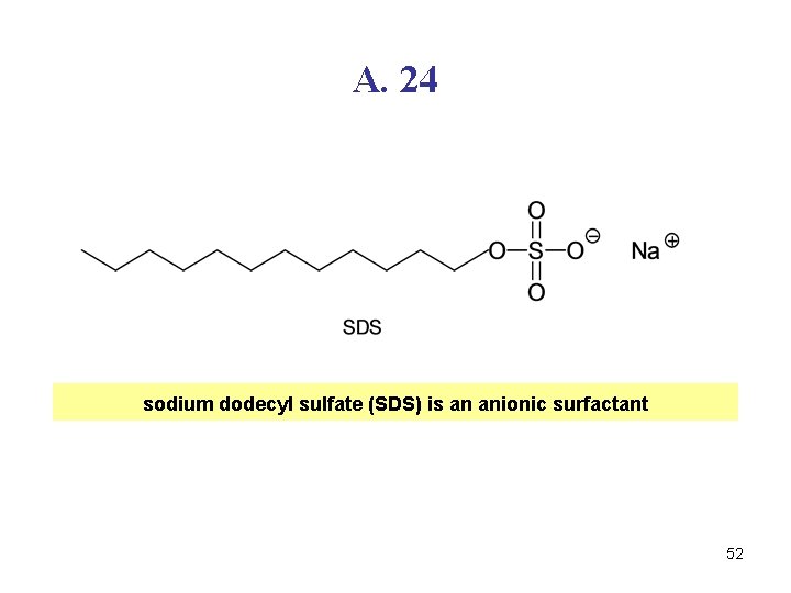 A. 24 sodium dodecyl sulfate (SDS) is an anionic surfactant 52 