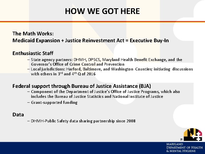 HOW WE GOT HERE The Math Works: Medicaid Expansion + Justice Reinvestment Act =