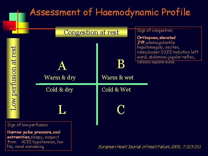 Assessment of Haemodynamic Profile Low perfusion at rest Congestion at rest No No Yes