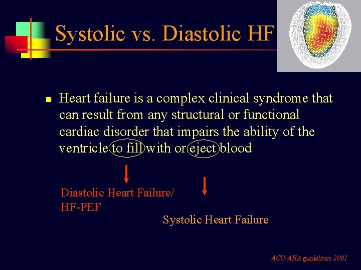 Systolic vs. Diastolic HF n Heart failure is a complex clinical syndrome that can