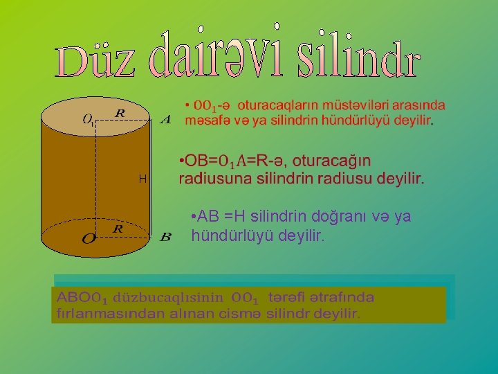  H • AB =H silindrin doğranı və ya hündürlüyü deyilir. 