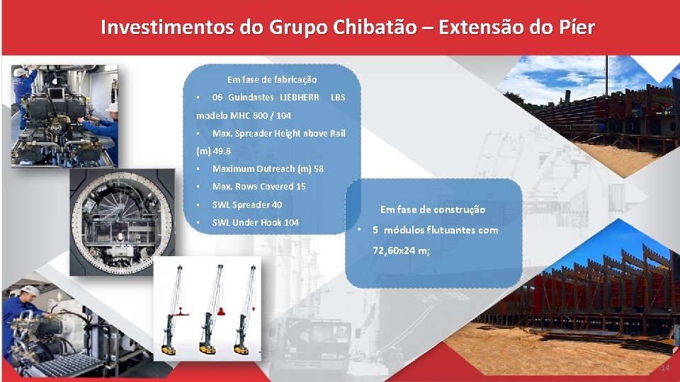 Investimentos do Grupo Chibatão – Extensão do Píer Em fase de fabricação • 06