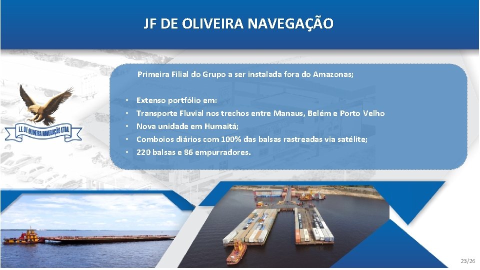 JF DE OLIVEIRA NAVEGAÇÃO Primeira Filial do Grupo a ser instalada fora do Amazonas;