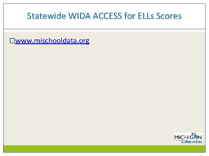 Statewide WIDA ACCESS for ELLs Scores �www. mischooldata. org 