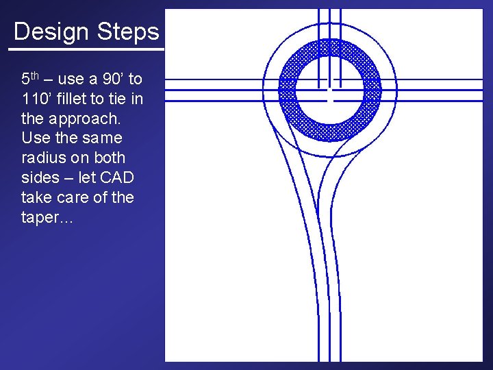 Design Steps 5 th – use a 90’ to 110’ fillet to tie in