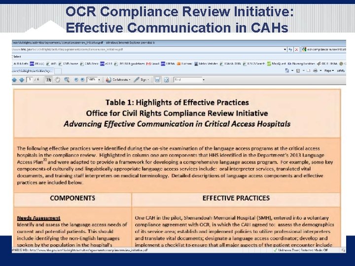 OCR Compliance Review Initiative: Effective Communication in CAHs 