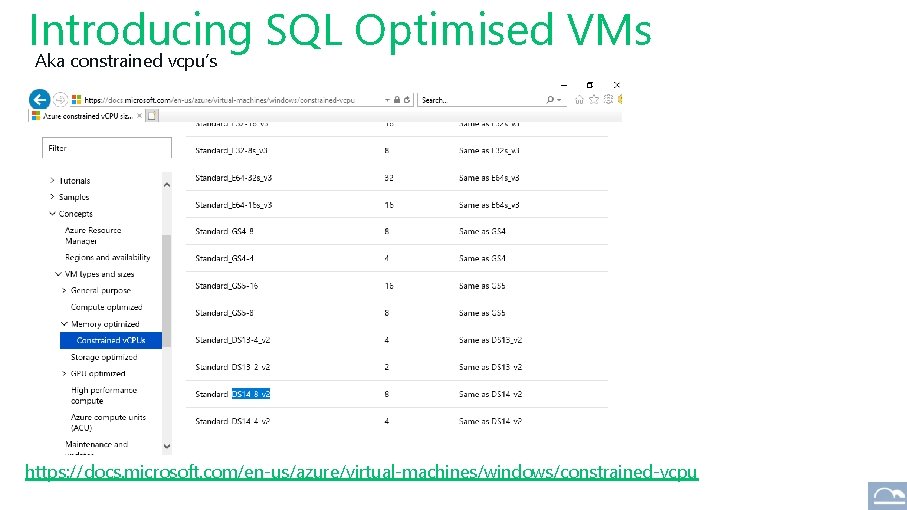 Introducing SQL Optimised VMs Aka constrained vcpu’s https: //docs. microsoft. com/en-us/azure/virtual-machines/windows/constrained-vcpu 