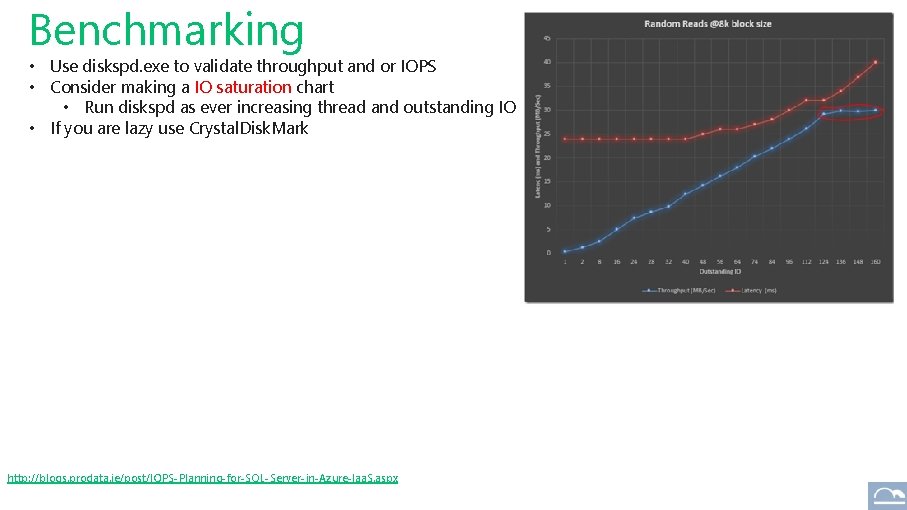 Benchmarking • Use diskspd. exe to validate throughput and or IOPS • Consider making