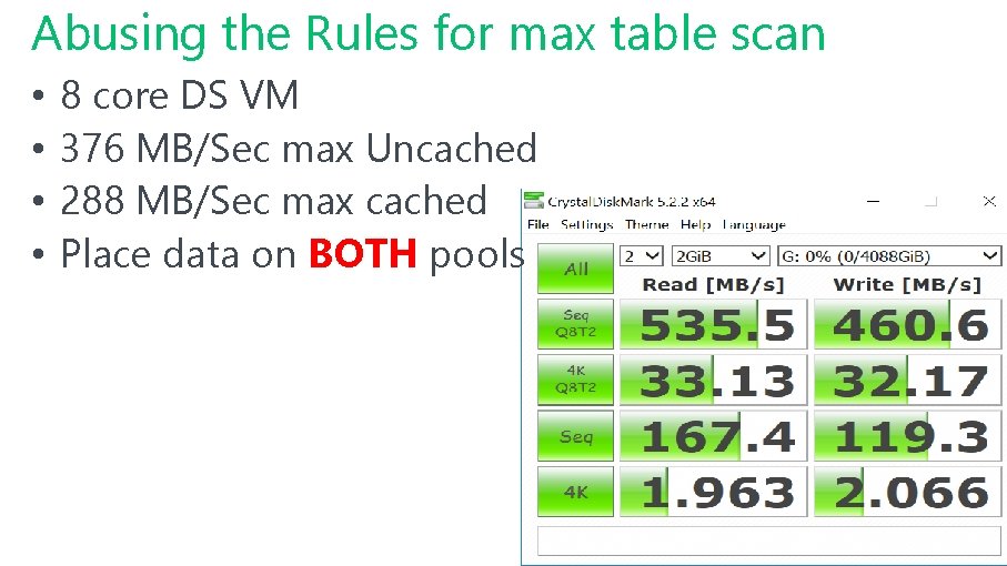 Abusing the Rules for max table scan • • 8 core DS VM 376