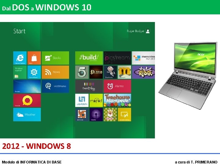 Dal DOS a WINDOWS 10 2012 - WINDOWS 8 Modulo di INFORMATICA DI BASE