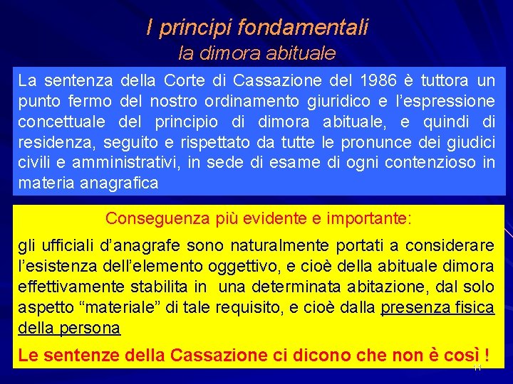 I principi fondamentali la dimora abituale La sentenza della Corte di Cassazione del 1986