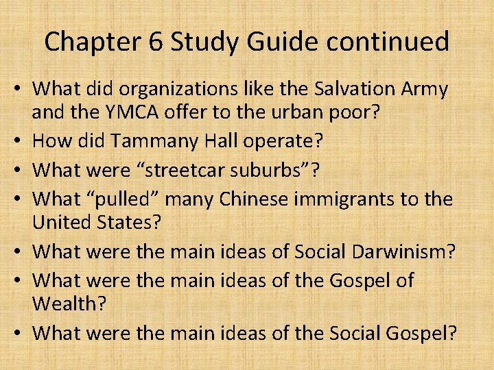 Chapter 6 Study Guide continued • What did organizations like the Salvation Army and