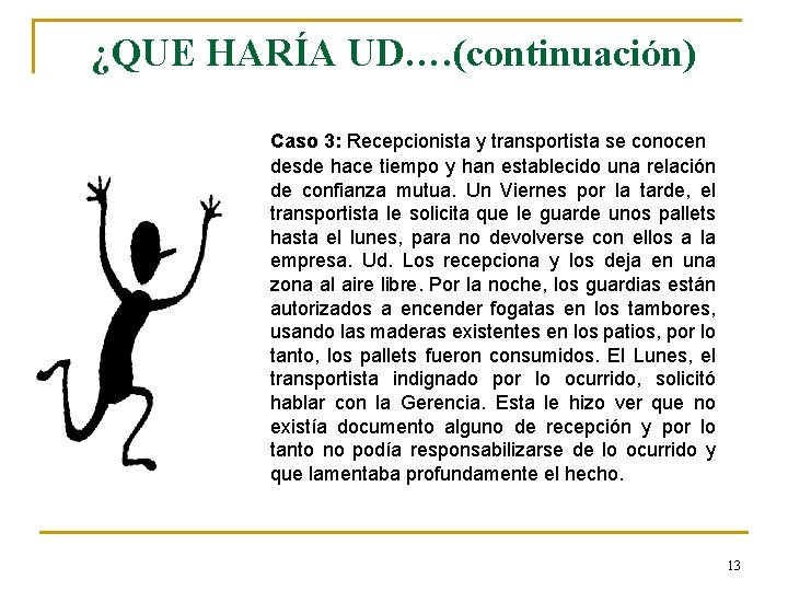 ¿QUE HARÍA UD…. (continuación) Caso 3: Recepcionista y transportista se conocen desde hace tiempo