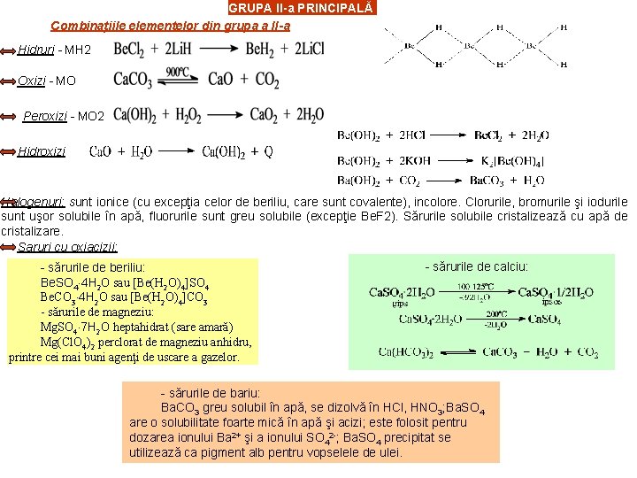 GRUPA II-a PRINCIPALĂ Combinaţiile elementelor din grupa a II-a Hidruri - MH 2 Oxizi