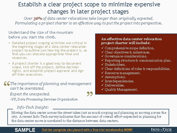 Establish a clear project scope to minimize expensive changes in later project stages. Over