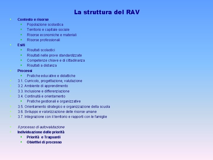La struttura del RAV § § § Contesto e risorse § Popolazione scolastica §