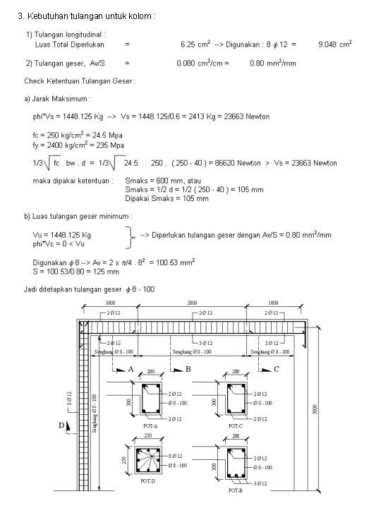 3. Kebutuhan tulangan untuk kolom : 