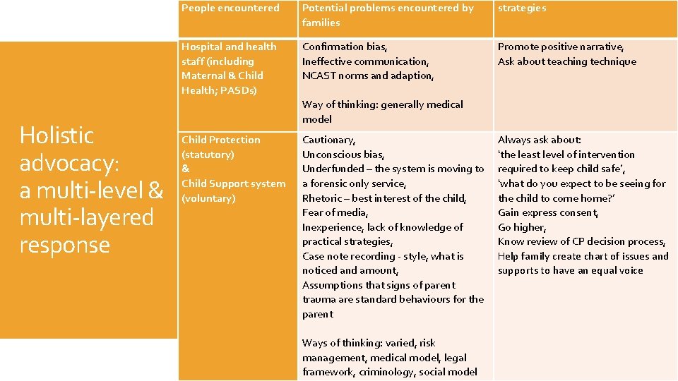 Holistic advocacy: a multi-level & multi-layered response People encountered Potential problems encountered by families