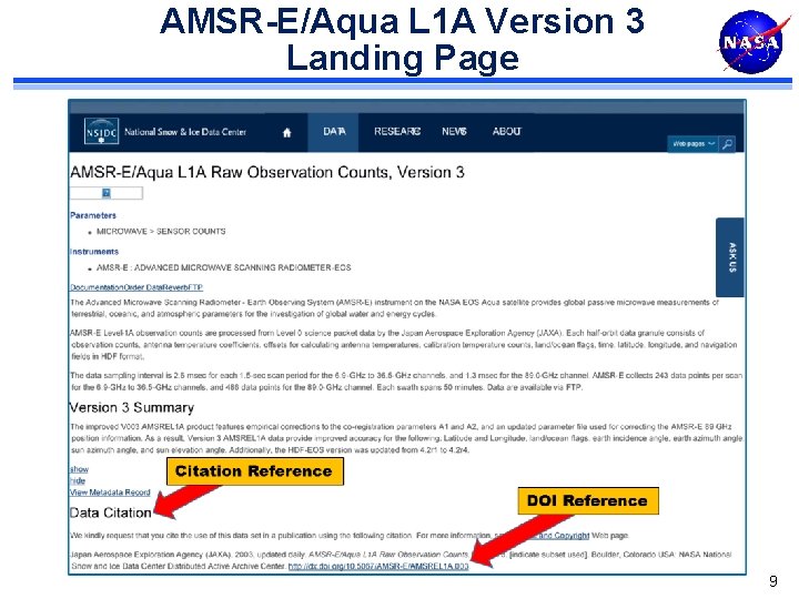 AMSR-E/Aqua L 1 A Version 3 Landing Page 9 