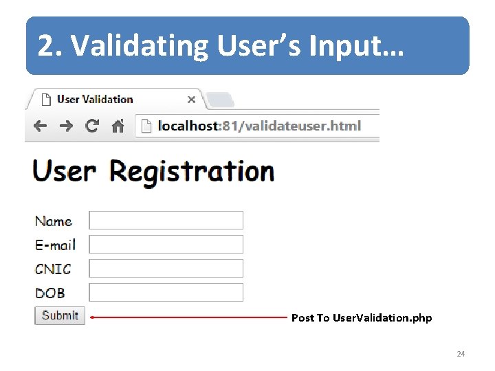2. Validating User’s Input… Post To User. Validation. php 24 