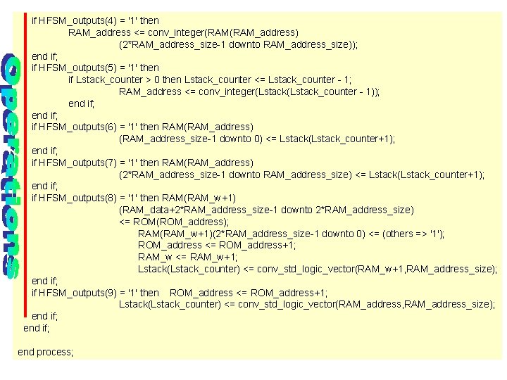 if HFSM_outputs(4) = '1' then RAM_address <= conv_integer(RAM_address) (2*RAM_address_size-1 downto RAM_address_size)); end if; if