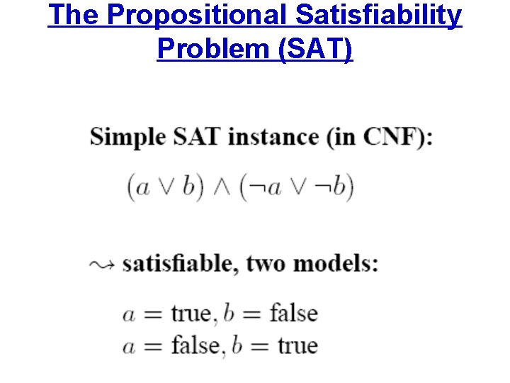 The Propositional Satisfiability Problem (SAT) 