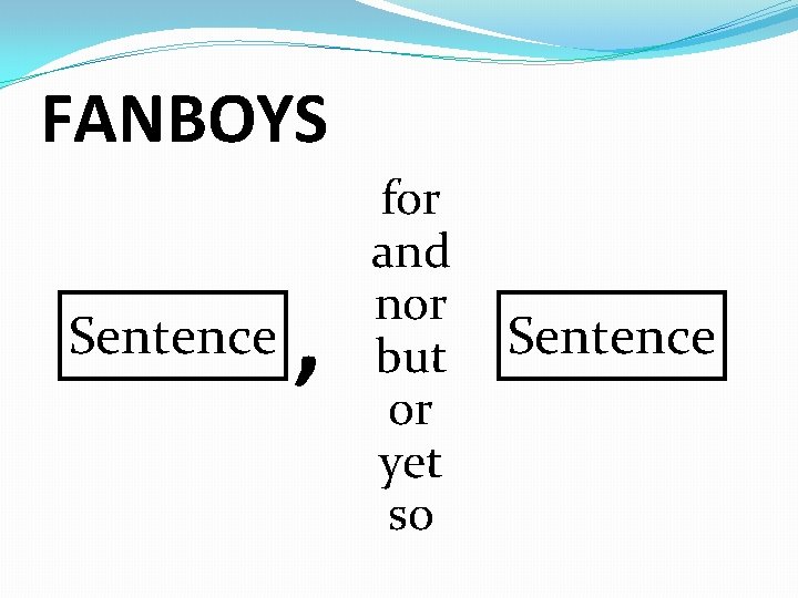 FANBOYS Sentence , for and nor but or yet so Sentence 