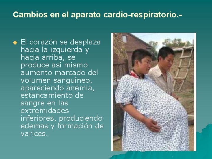 Cambios en el aparato cardio-respiratorio. u El corazón se desplaza hacia la izquierda y