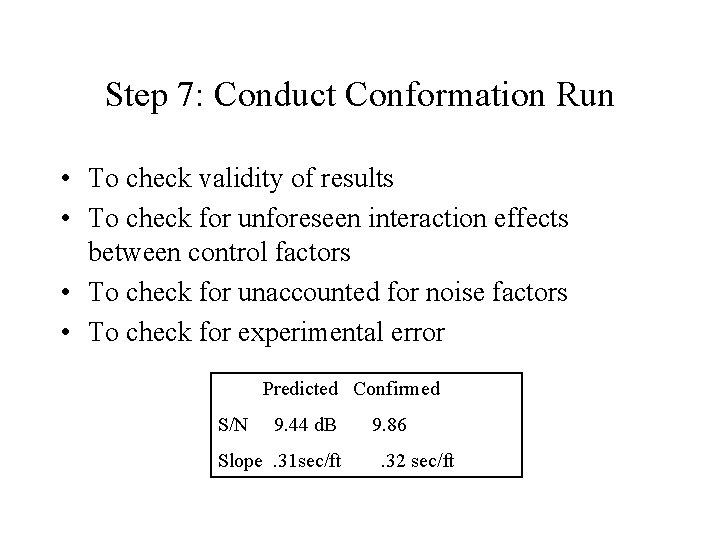 Step 7: Conduct Conformation Run • To check validity of results • To check