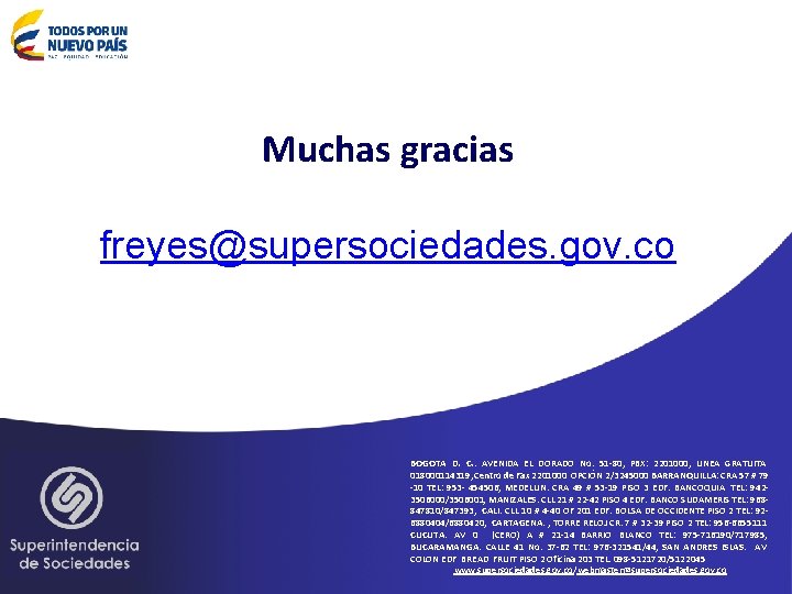 Muchas gracias freyes@supersociedades. gov. co BOGOTA D. C. : AVENIDA EL DORADO No. 51 Muchas gracias freyes@supersociedades. gov. co BOGOTA D. C. : AVENIDA EL DORADO No. 51